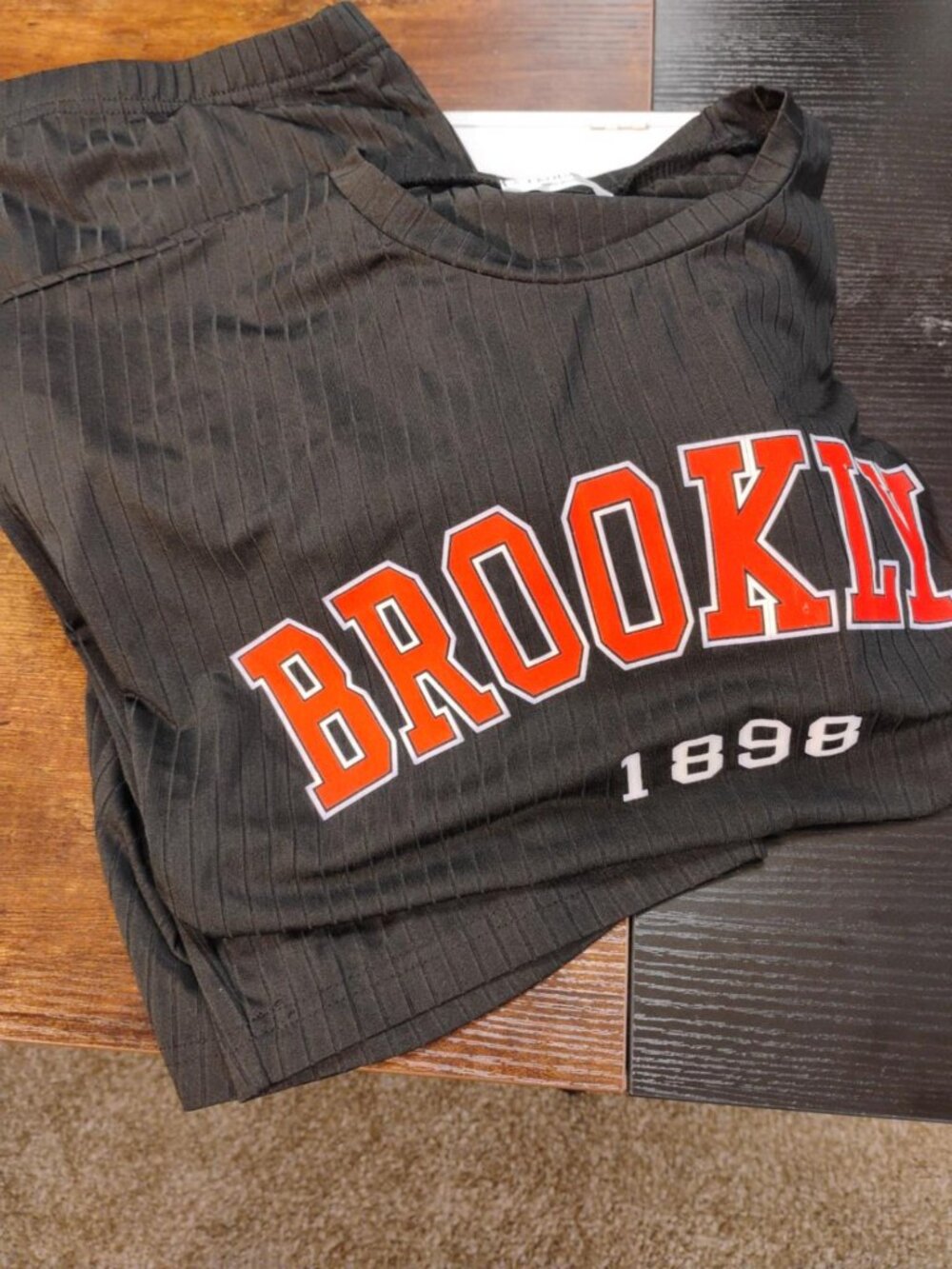 EKOUAER Brooklyn 1898 Ribbed T-Shirt Biker Shorts Set Black Size L